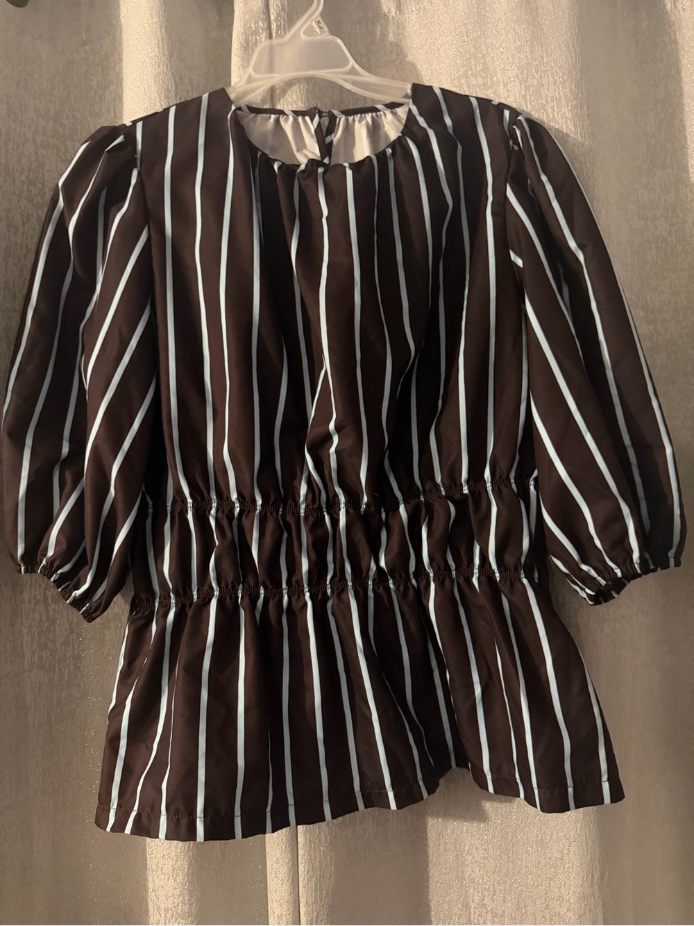 SHEIN Brown and White Striped Peplum Blouse